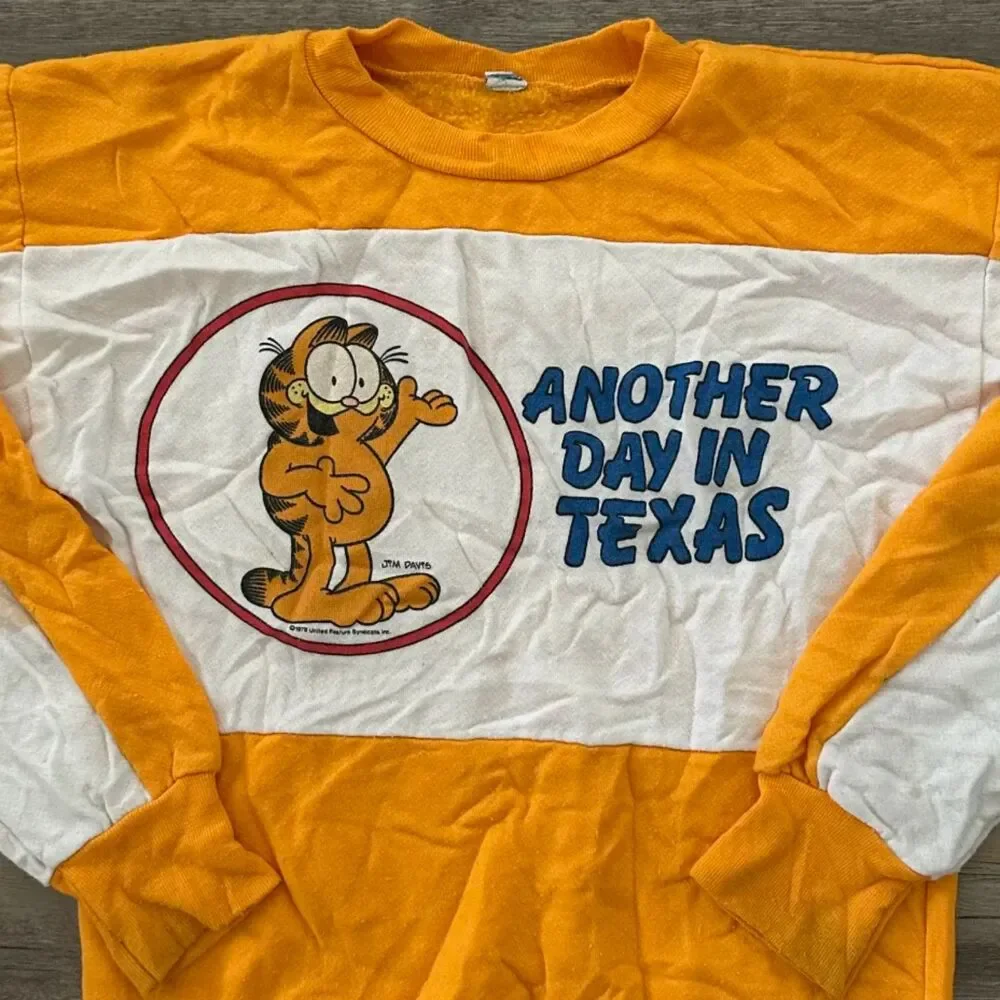Vintage 70s Garfield Another Day In Texas Sweatshirt Size S ADULT
